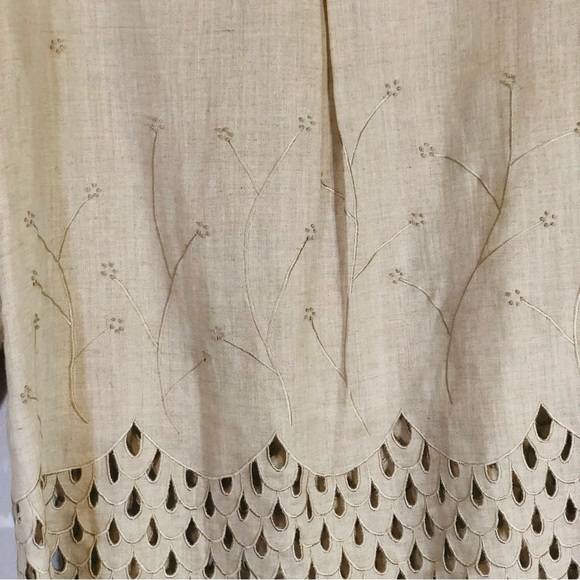 J Song Collection Tunic Top Women’s Size 18 100% Linen Tan Khaki Embroidered - Picture 13 of 14